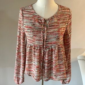 PAINTED THREADS peplum style long sleeve blouse / top. Crop front multi color XS